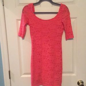 Coral Lace Bodycon Dress